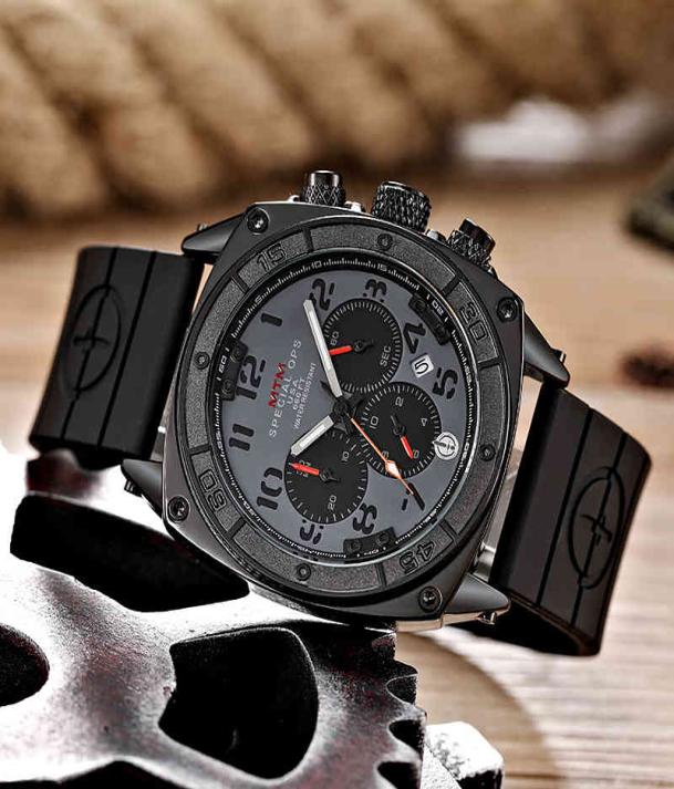 Bands Fashion Square MTM Military Series Stainless Steel Case Silicon Tape Multifunctional Sports Luxury Quartz Watches for Men