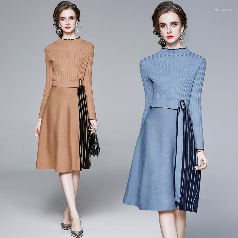 Casual Dresses Women Autumn Elegant Sweater Dress High Quality Striped Patchwork Flare Sleeve A-line Knitted Robe Femme Vestido De Mujer, Blue
Casual Dresses Women Autumn Elegant Sweater Dress High Quality Striped Patchwork Flare Sleeve A-line Knitted Robe Femme Vestido De Mujer, Blue