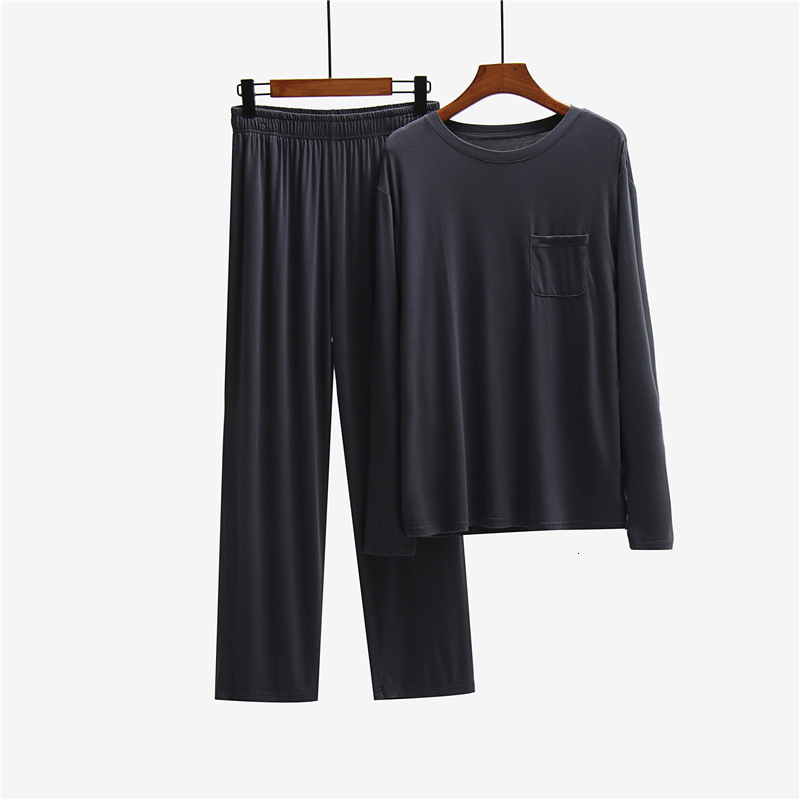 Men's Sleepwear Modal Men's Long-Sleeved Homewear Suit Skin-Friendly Breathable Thin Loose Large Size Men's Pajamas Pants Two-Piece Sui