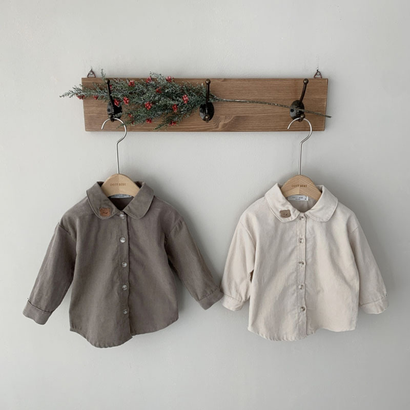 Kids Shirts Children Lapel Bear Embroidery Shirts Cotton Baby Boys Long Sleeve Tops Casual Girls Tee Infant Shirts Kids Clothes 230317