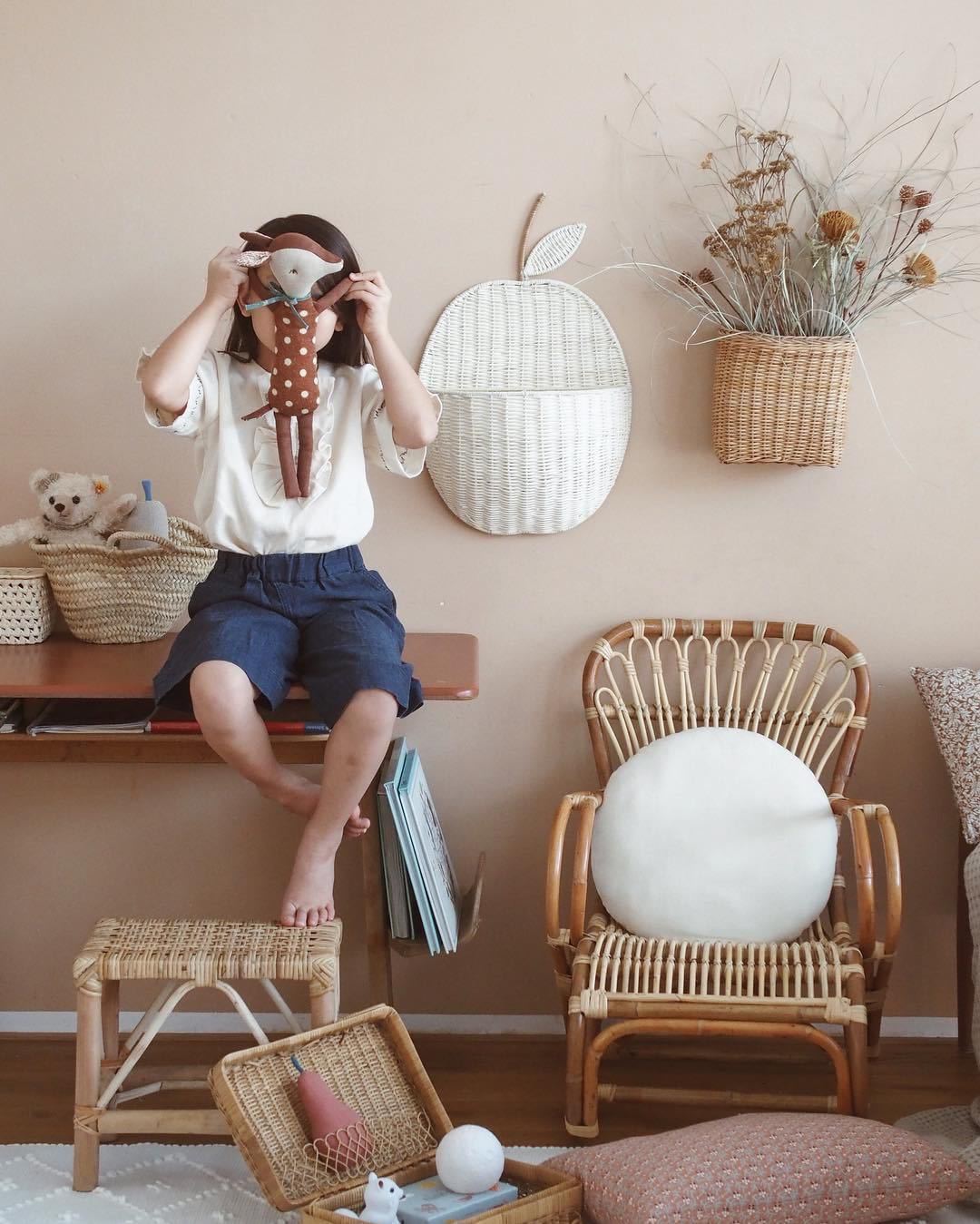 Wall Decor Rattan Apple Storage Basket Handmade Natural Pear Organizer Children Room Nursery Decoration Woven Organizers Pography Props 230317