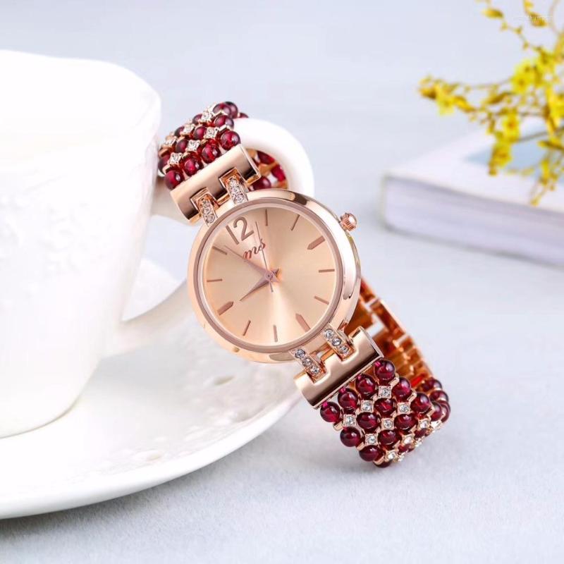 Charm Bracelets Natural Garnet Stone Bracelet & 33mm Watch DIY Jewelry For Woman Gift Waterproof Summer Beach 
Charm Bracelets Natural Garnet Stone Bracelet & 33mm Watch DIY Jewelry For Woman Gift Waterproof Summer Beach