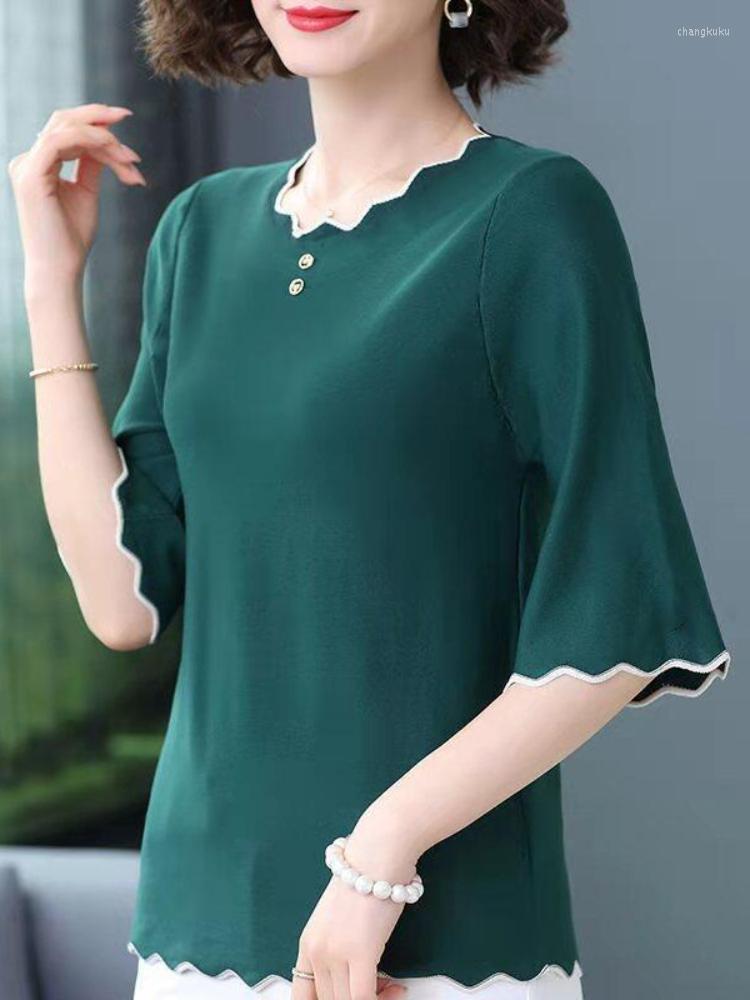 Women's T Shirts Women Spring Autumn T-Shirts Soft Lady Fashion Casual Half Sleeve O-Neck Collar Solid Color T-shirt Blusas Tops Shirt, Green