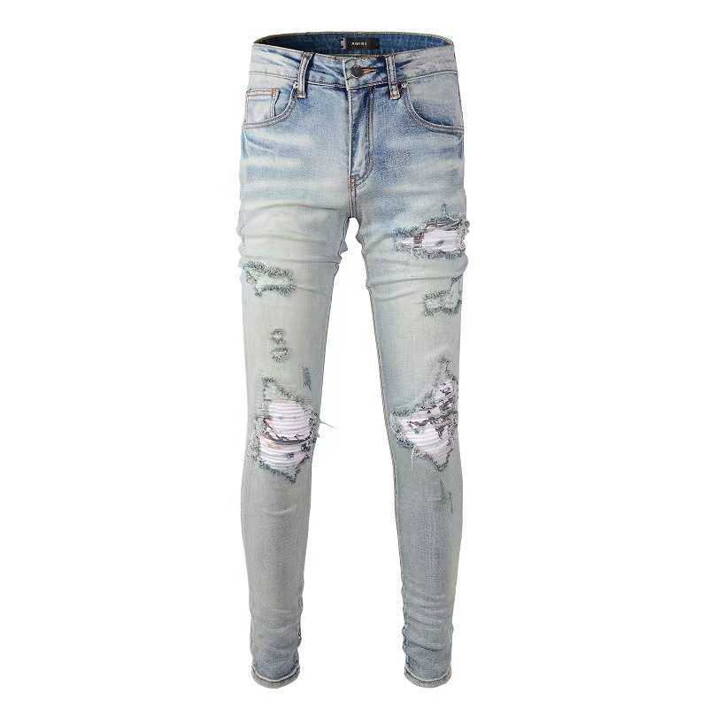 Jeans Mens Am1r1 Trousers Pants Mirri Ripped Fashion Designer Brand New Men's White Embroidery Patch Elastic Slim Denim Hip Hop High RJ8P, Light blue
Jeans Mens Am1r1 Trousers Pants Mirri Ripped Fashion Designer Brand New Men's White Embroidery Patch Elastic Slim Denim Hip Hop High RJ8P, Light blue