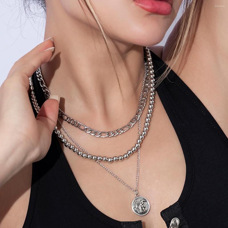 Choker Silver Multi-Layer Beads Long Chain Necklace Punk Portrait Pendant For Women Men Metal Chains Hip Hop Goth Jewelry Gift