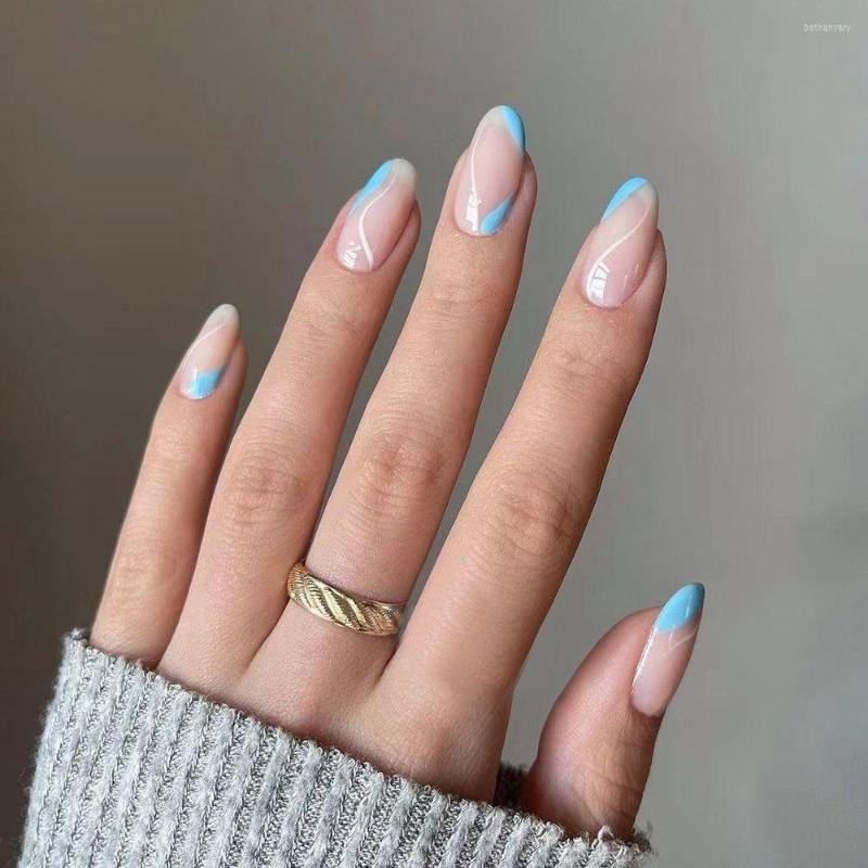 False Nails 2023 Blue And White Wave Line Simple Design Almond Detachable French Fake Full Cover Press On Tips, No glue
False Nails 2023 Blue And White Wave Line Simple Design Almond Detachable French Fake Full Cover Press On Tips, No glue
