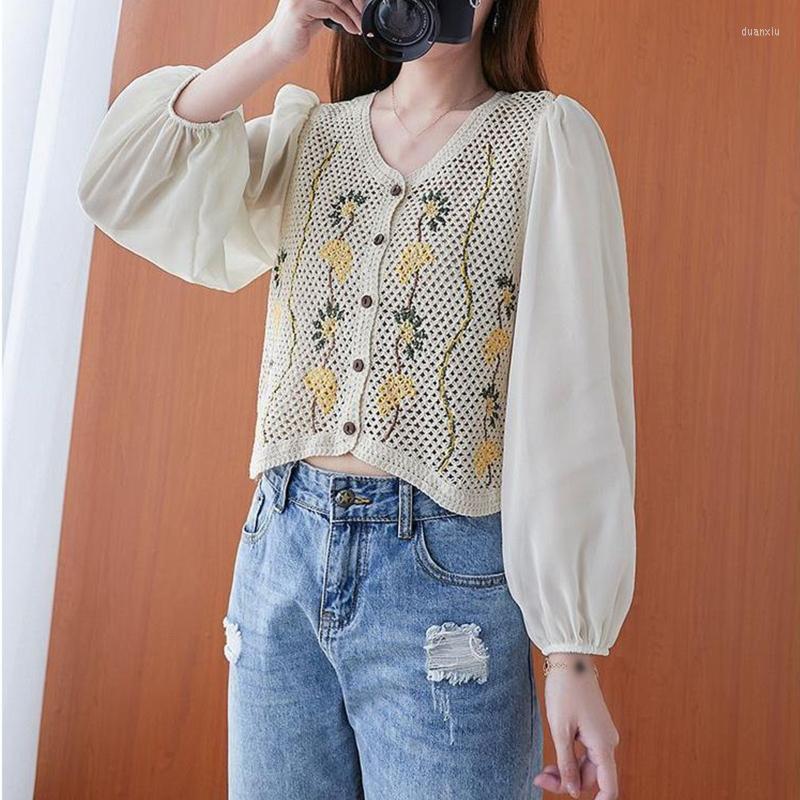 Women's T Shirts 40GC Women Summer Elegant Shirt V-neck Flower Embroidery Long Sleeve Chiffon Blouse, Picture shown
Women's T Shirts 40GC Women Summer Elegant Shirt V-neck Flower Embroidery Long Sleeve Chiffon Blouse, Picture shown