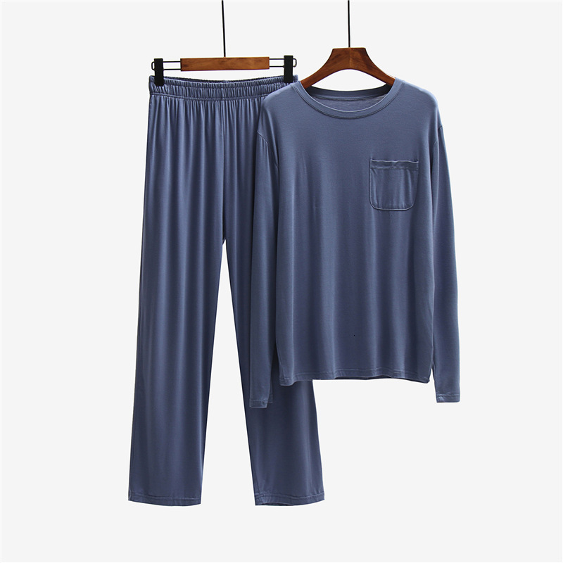 Men's Sleepwear Modal Men's Long-Sleeved Homewear Suit Skin-Friendly Breathable Thin Loose Large Size Men's Pajamas Pants Two-Piece Sui