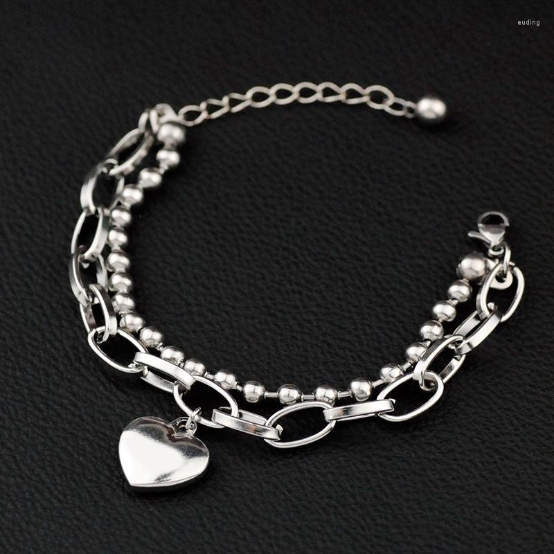 Charm Bracelets Fashion Women Simple Female Sliver Color Trend Stainless Steel Double Layer Lover's Ball Heart Chain Bracelet Gift
Charm Bracelets Fashion Women Simple Female Sliver Color Trend Stainless Steel Double Layer Lover's Ball Heart Chain Bracelet Gift