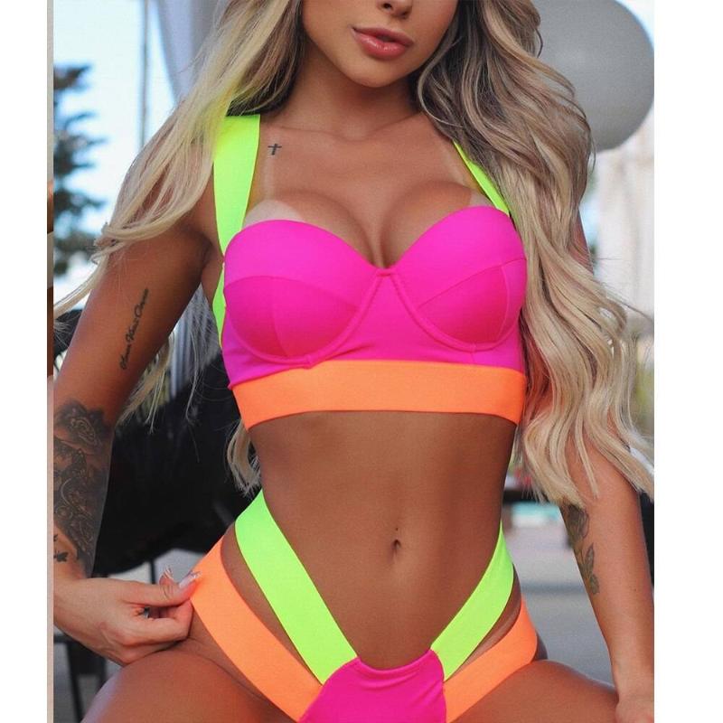 Women's Swimwear Sexy Color Block Bikinis Set Push Up Women Padded Beach Splicing Swimming Suits Summer Female Brazilian Biquini, One piece rose red
Women's Swimwear Sexy Color Block Bikinis Set Push Up Women Padded Beach Splicing Swimming Suits Summer Female Brazilian Biquini, One piece rose red