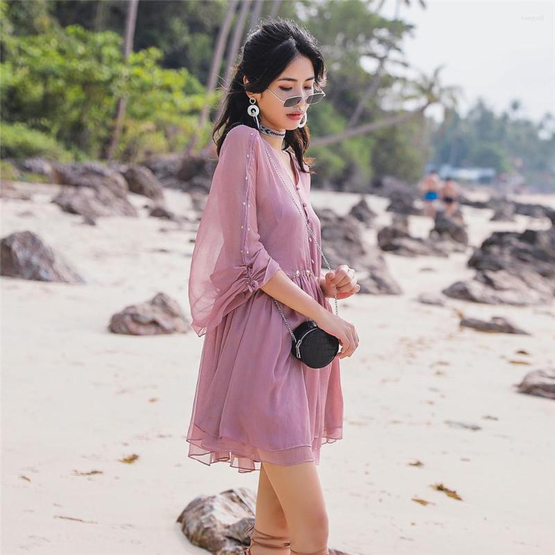 Casual Dresses Women Pink Full Sleeve Ruffle Sexy V Neck Beach Holiday Elegant Rivet Pleated Chiffon Girl Mini Luxury, Xaq728
Casual Dresses Women Pink Full Sleeve Ruffle Sexy V Neck Beach Holiday Elegant Rivet Pleated Chiffon Girl Mini Luxury, Xaq728