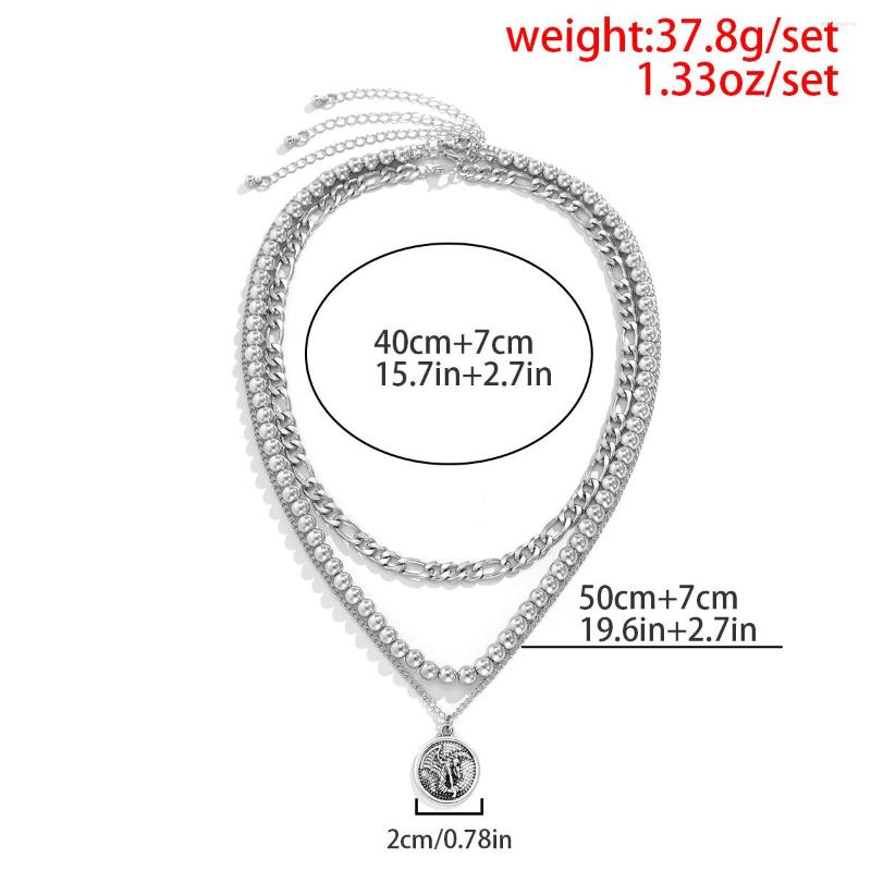 Choker Silver Multi-Layer Beads Long Chain Necklace Punk Portrait Pendant For Women Men Metal Chains Hip Hop Goth Jewelry Gift