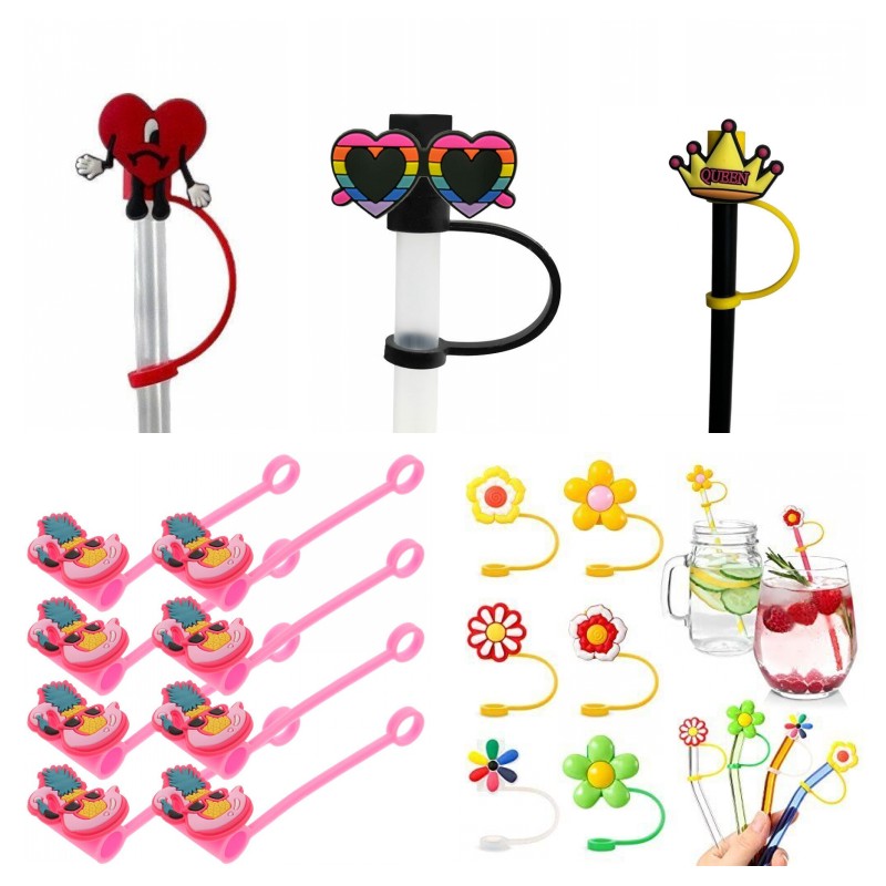 In Alice Wonderland Topper Sport Drink Silicone Mold Acceorie Cover Charm Reuable Splah Proof Drinking Dut Plug Decorative 8Mm Straw Party Supplie