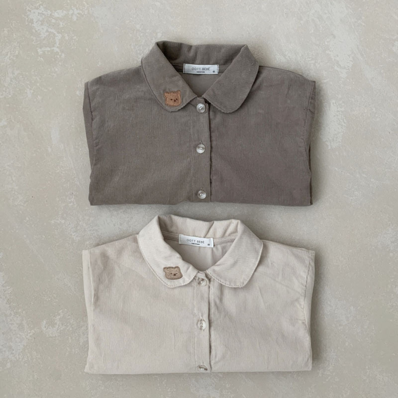 Kids Shirts Children Lapel Bear Embroidery Shirts Cotton Baby Boys Long Sleeve Tops Casual Girls Tee Infant Shirts Kids Clothes 230317