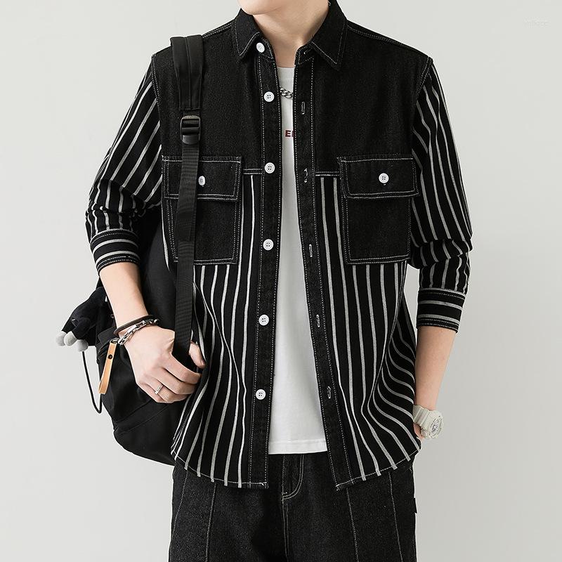 Men's Casual Shirts Men Jean Jacket 2023 Spring Autumn Striped Jacquard Long-sleeved Denim Shirt All-match Loose Lapel Male Cotton Top, Black stripe
Men's Casual Shirts Men Jean Jacket 2023 Spring Autumn Striped Jacquard Long-sleeved Denim Shirt All-match Loose Lapel Male Cotton Top, Black stripe