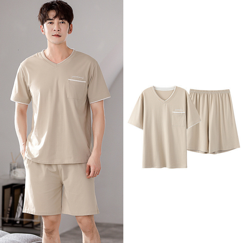 Men's Sleepwear Fdfklak Pijama Hombre Plus Size Modal Cotton Pajama Sets Casual V Neck Short Sleeve Sleepwear Men's Home Suit M-4XL 230317