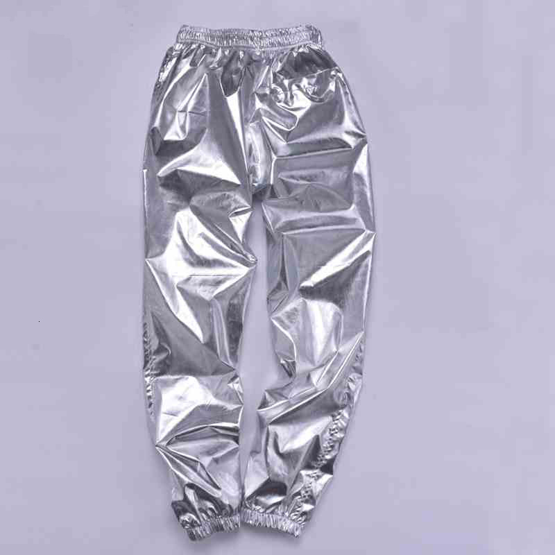 Mens Pants Hip Hop Men Shiny Silver Street Dance Pants Mens Jogger Pants Elastic Waist Hiphop Dancing Trousers Streetwear 230317