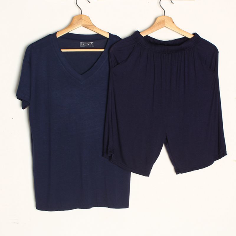 Men's Sleepwear Size 8XL 150KG Short Sleeve Modal Home Wear Set Summer V Neck Men Pajamas Sets Comfortable SleepWear Set Big Size Clothes 230317