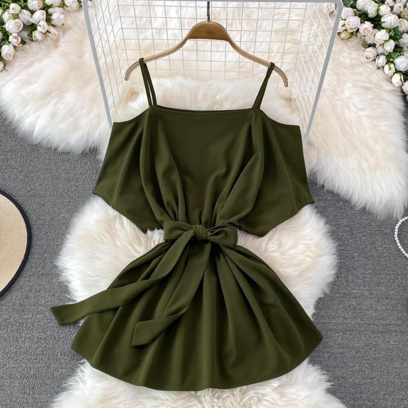 Women's Blouses Summer Korean Fashion Bow Tie Waist Sling Chiffon Shirt Female Loose Foreign Style Chic One Word Collar Short-sleeved Top, Green
Women's Blouses Summer Korean Fashion Bow Tie Waist Sling Chiffon Shirt Female Loose Foreign Style Chic One Word Collar Short-sleeved Top, Green