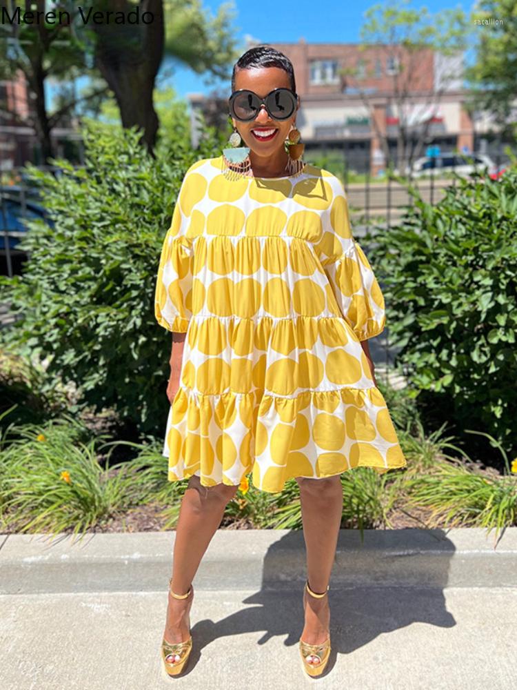 Party Dresses Meren Verado Women Polka Dot O-neck Half Lantern Sleeve Cascading Ruffles Big Swing Smock Dress Street Elegant Loose, Yellow
Party Dresses Meren Verado Women Polka Dot O-neck Half Lantern Sleeve Cascading Ruffles Big Swing Smock Dress Street Elegant Loose, Yellow