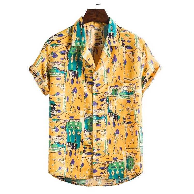 Custom Casual Printed Short Sleeve hawaiian Shirt For Men, Yellow