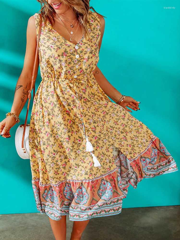 Casual Dresses Vintage Floral Print Boho Dress Summer Sleeveless Button Split Sexy Long Ruffles Ladies Holiday Robe Femme, Beige
Casual Dresses Vintage Floral Print Boho Dress Summer Sleeveless Button Split Sexy Long Ruffles Ladies Holiday Robe Femme, Beige