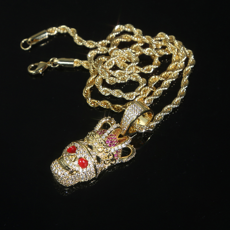 Fashion Bling Cz Paved Crown Shaped Skull Pendant Iced Out Cubic Zirconia Gold Plated Hip Hop Rock Jewelry for men women punk styles necklace drop shi