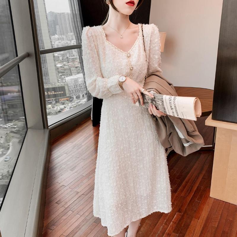 Casual Dresses Women' V-Neck Knitted Sweater Long Sleeve Vintage A-Line Dress French Style Loose Midi Vestido, Apricot
Casual Dresses Women' V-Neck Knitted Sweater Long Sleeve Vintage A-Line Dress French Style Loose Midi Vestido, Apricot