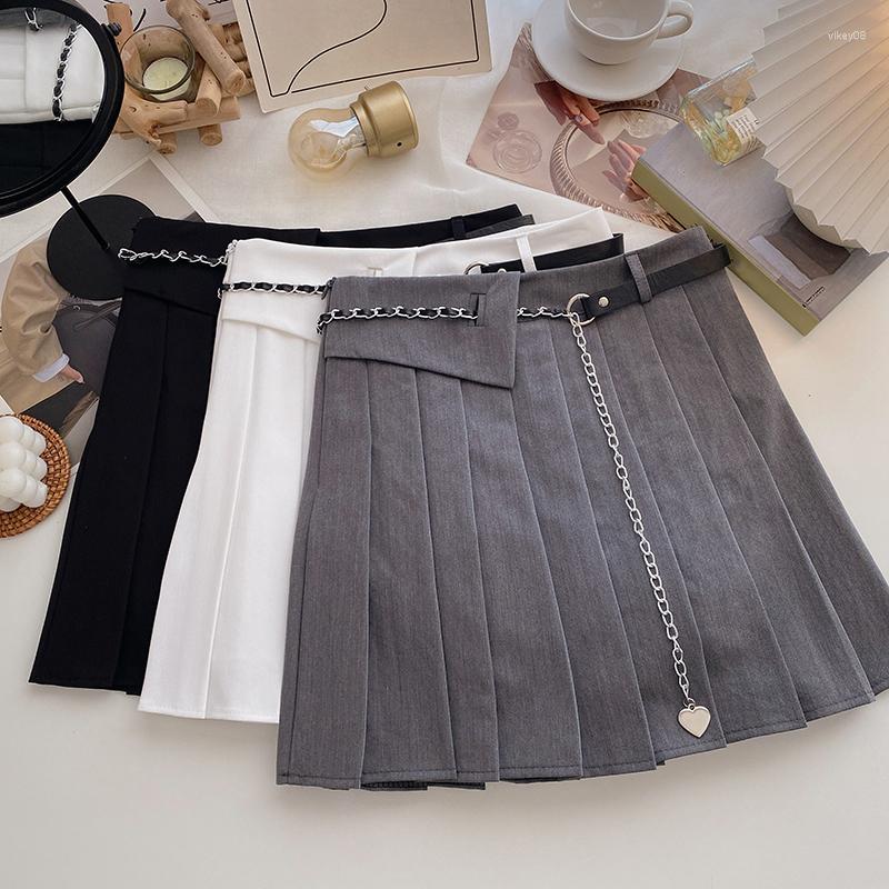 Skirts Women High Waist Casual Skirt Korean Solid A-Line Mini Short Ladies Harajuku Slim Sweet Belt Chain Pleated Female, Gray
Skirts Women High Waist Casual Skirt Korean Solid A-Line Mini Short Ladies Harajuku Slim Sweet Belt Chain Pleated Female, Gray