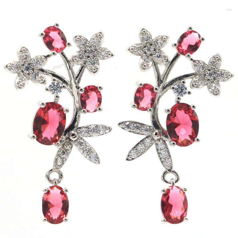 

Dangle Earrings 38x20mm Lovely Cute 6g Pink Raspberry Rhodolite Garnet London Blue Topaz CZ Ladies Dating Silver Pendant