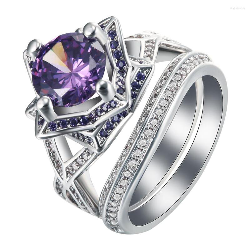 Wedding Rings 2pc Ring Sets Romantic Lovely Flower Vintage Lady Gift For Women Purple Blue Cz Finger UFOORO Engagement Jewelry
Wedding Rings 2pc Ring Sets Romantic Lovely Flower Vintage Lady Gift For Women Purple Blue Cz Finger UFOORO Engagement Jewelry