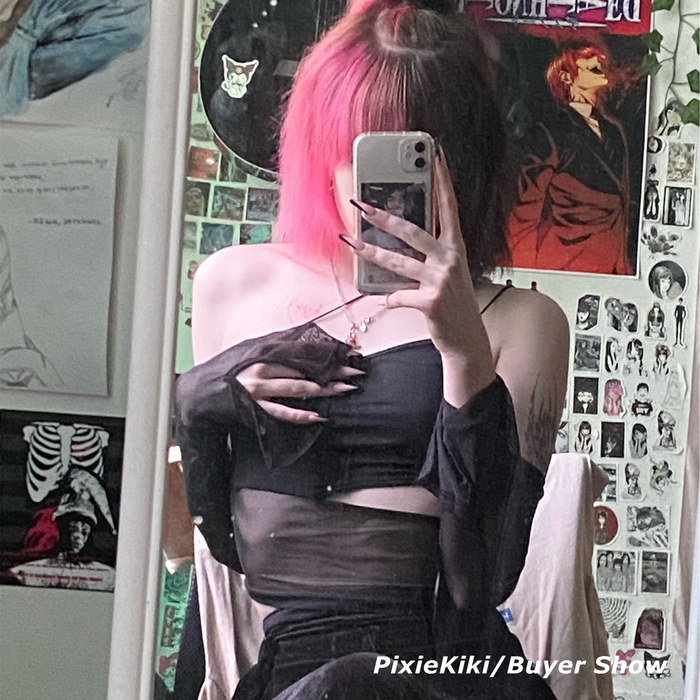Women's Tanks Camis PixieKiki Asymmetrical Cut Out Mesh Crop Top with Sleeves Fairy Grunge Y2k Clothes Transparent Camisole Tank Tops P94-BZ12 23