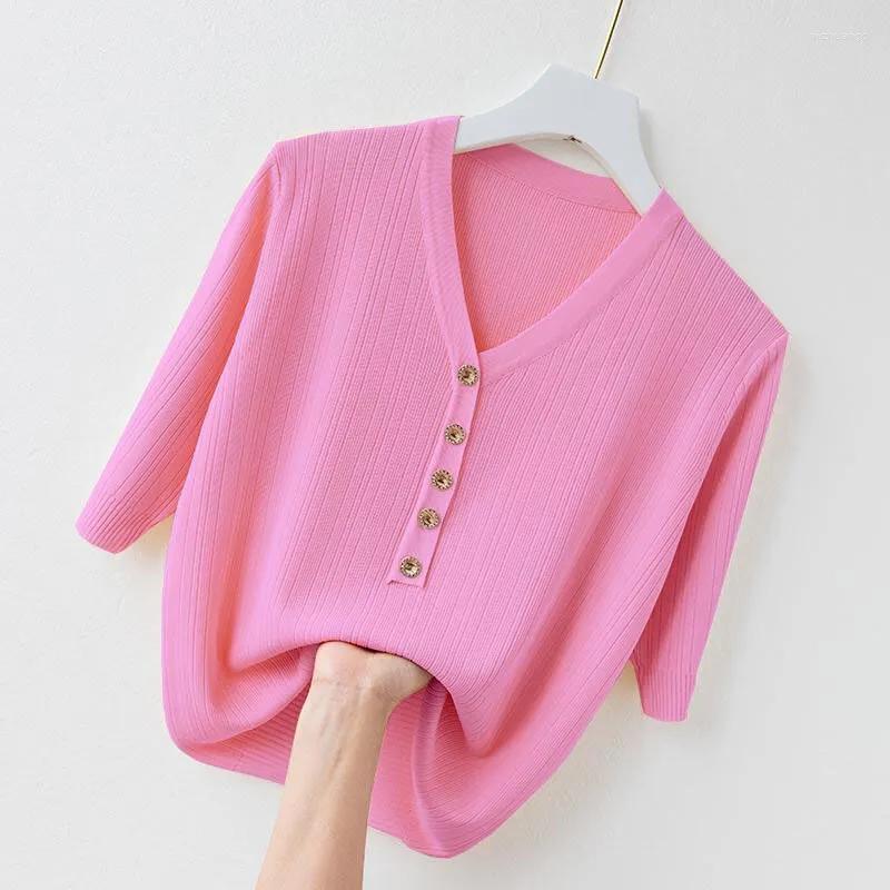 Women' T Shirts 2023 Summer Korean V-neck Short-sleeved T-shirt Women Knitted Sweater Loose And Thin All-match Solid Color Top A1041, Black
Women' T Shirts 2023 Summer Korean V-neck Short-sleeved T-shirt Women Knitted Sweater Loose And Thin All-match Solid Color Top A1041, Black