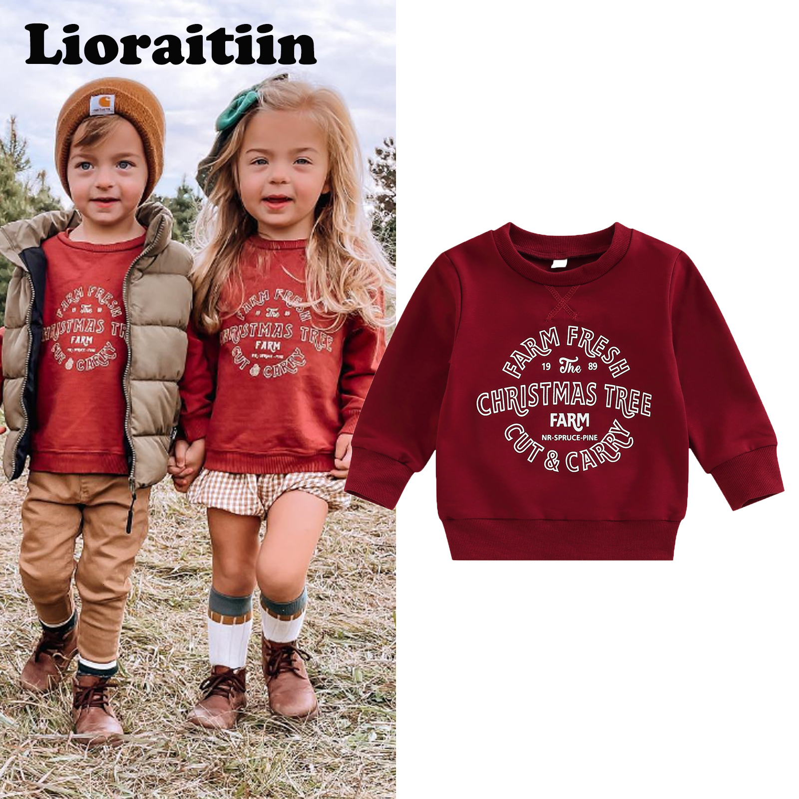 

Hoodies Sweatshirts -08-17 Lioraitiin 0-4Years Toddler Baby Girl Boy Autumn Sweatshirt Long Sleeve Letter Christmas Tree Printed Santa Clothes 230317, Beige