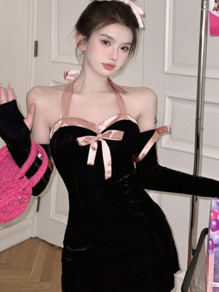 Casual Dresses Halter Sexy Off Shoulders Korean Fashion OverSleeve Dress Autumn Boho Black And Pink Contrast Bow Patchwork Woman
Casual Dresses Halter Sexy Off Shoulders Korean Fashion OverSleeve Dress Autumn Boho Black And Pink Contrast Bow Patchwork Woman