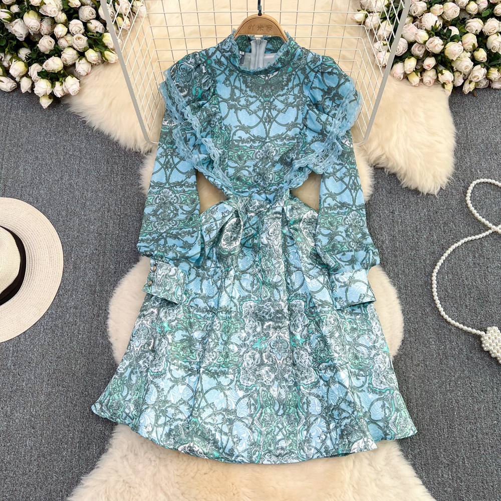 European and American Premium Light Luxury Dress Long Sleeve Stand-up Neck Waisted Slim Short A-line Print Dress, Blue
European and American Premium Light Luxury Dress Long Sleeve Stand-up Neck Waisted Slim Short A-line Print Dress, Blue
