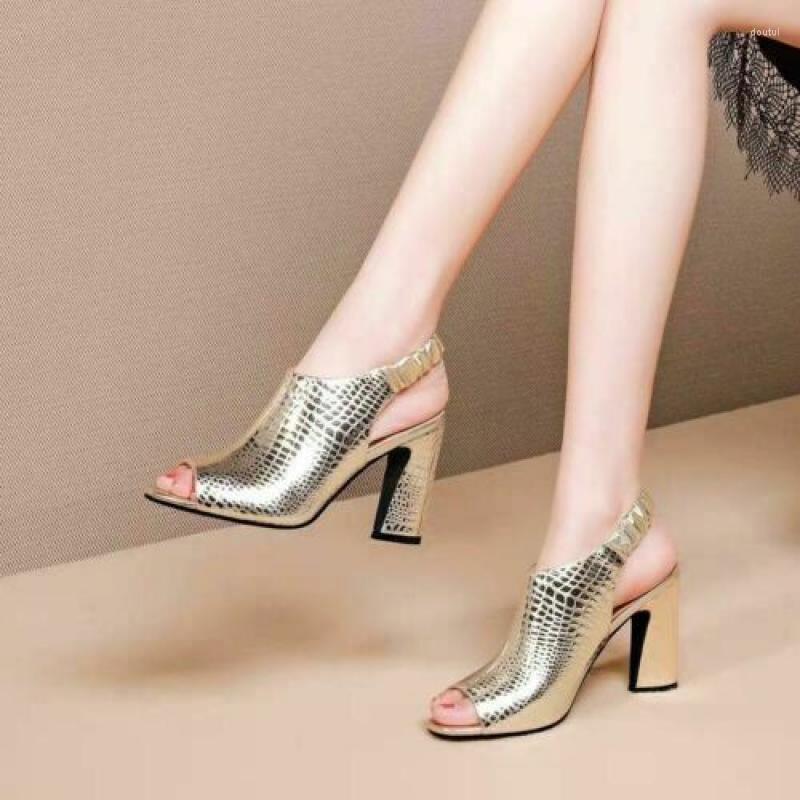 Dress Shoes Women High Heeled Summer Sandals Peep Toe Chunky Heel Sexy Pumps Party, Black