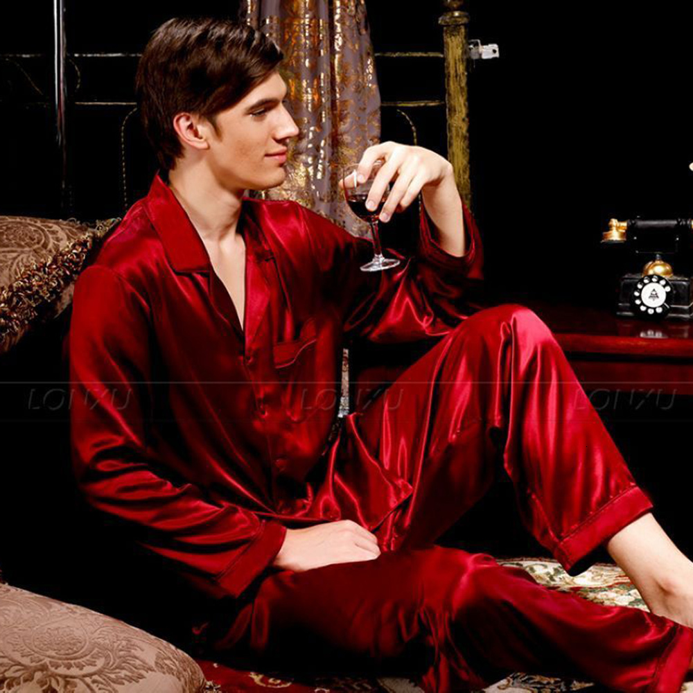 Men's Sleepwear Mens Silk Satin Pajamas Set Pyjamas Set Sleepwear Loungewear S~4XL 230317