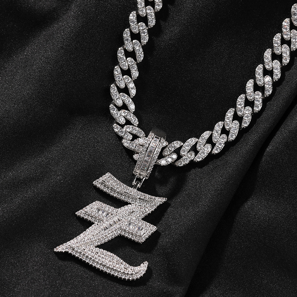Custom Large Old English Letter A-Z Pendant Necklaces T Zircon Real Gold Plated
