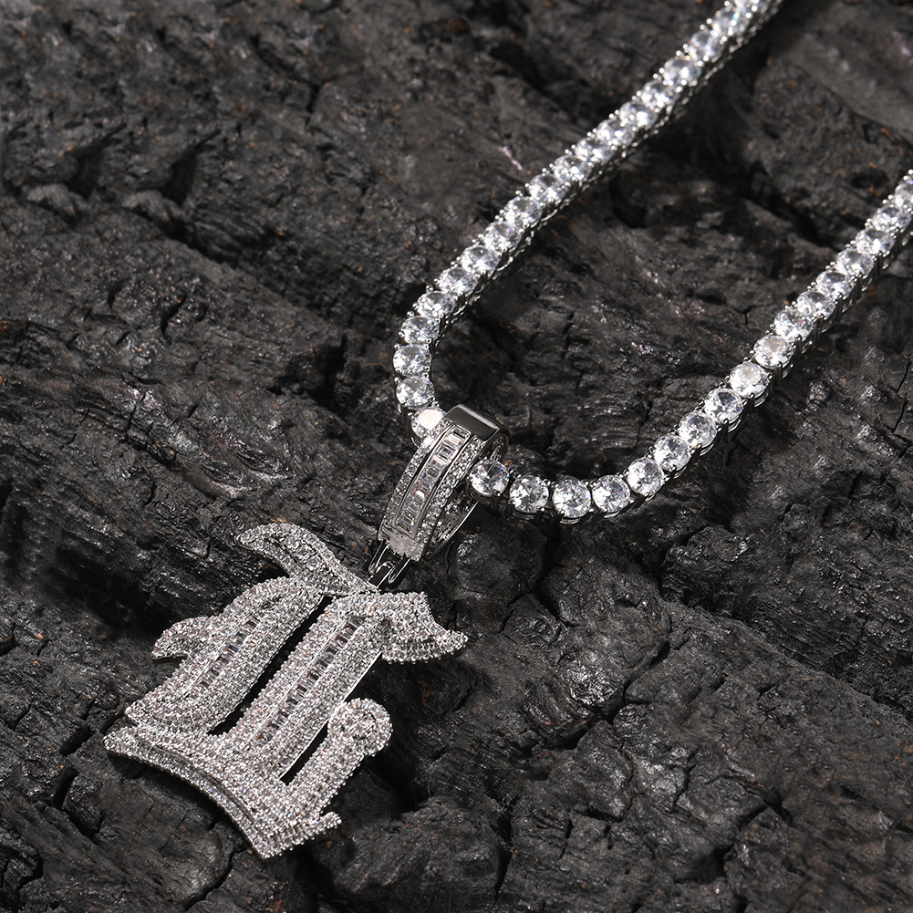 Custom Large Old English Letter A-Z Pendant Necklaces T Zircon Real Gold Plated