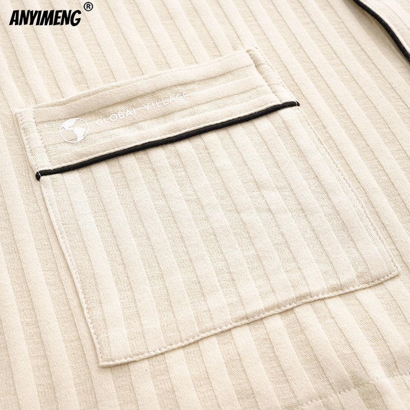 Men's Sleepwear Autumn Winter Elegant Mens Sleepwear Knitted Cotton Long Sleeve Long Pants Pajamas for Young Men Warm Cardigan Nightwear 230317