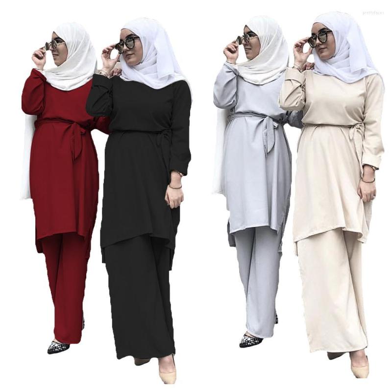 Ethnic Clothing Turkish Muslim Abaya Women Long Sleeve Tops Blouse Wide Leg Pants Solid Color Islamic Arab Sets 2023 Autumn Casual Suit
Ethnic Clothing Turkish Muslim Abaya Women Long Sleeve Tops Blouse Wide Leg Pants Solid Color Islamic Arab Sets 2023 Autumn Casual Suit