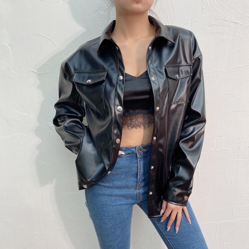 Women' Jackets Women Faux Leather Textured Solid Long Sleeve Loose Turn-down Collar Motor Biker Coat With Pockets Black Basic Outfits
Women' Jackets Women Faux Leather Textured Solid Long Sleeve Loose Turn-down Collar Motor Biker Coat With Pockets Black Basic Outfits