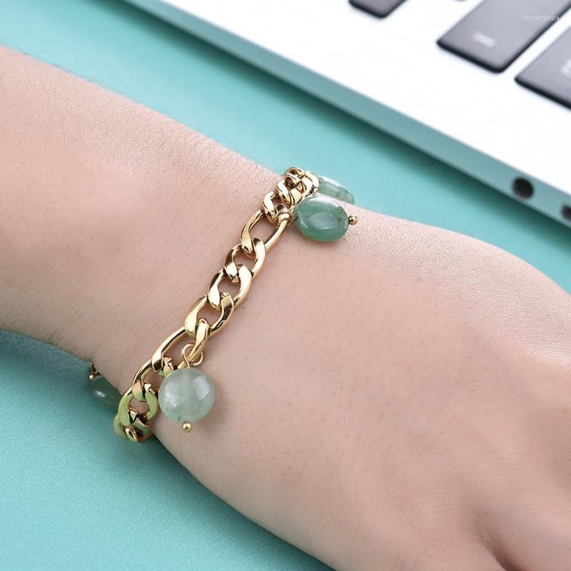 Charm Bracelets Natural Green Stone Beaded Women Bracelet Bohemian Pendant Golden Silver Stainless Steel Chain Wrist Jewelry Gifts
Charm Bracelets Natural Green Stone Beaded Women Bracelet Bohemian Pendant Golden Silver Stainless Steel Chain Wrist Jewelry Gifts