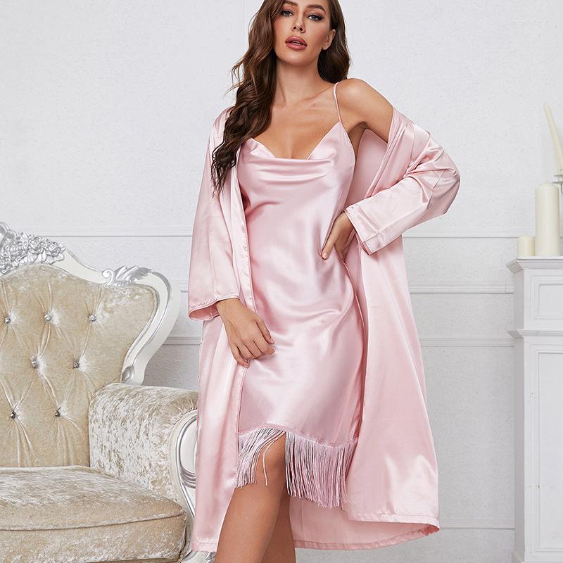 Women' Sleepwear Sexy Pijamas Two Pcs Set For Ladies Spring And Summer Silk Strap Night Dress With Robes Simple Camisole Women, Dress-pink
Women' Sleepwear Sexy Pijamas Two Pcs Set For Ladies Spring And Summer Silk Strap Night Dress With Robes Simple Camisole Women, Dress-pink