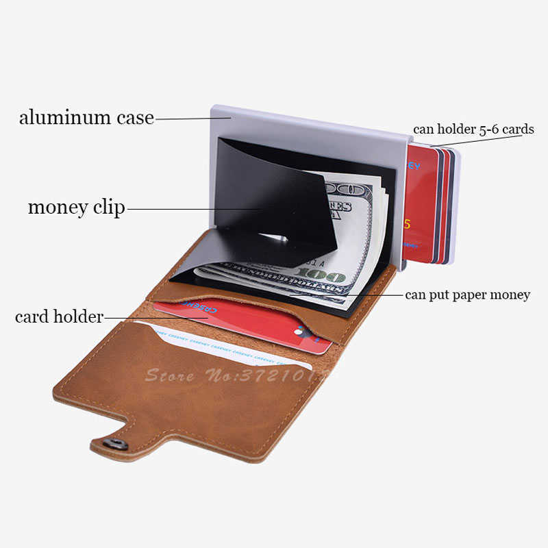 Wallets Blocking Vintage Men Credit Holder Aluminum Alloy Business ID Card Case Automatic Male Metal Leather Cardholder Wallet 2022L230303
