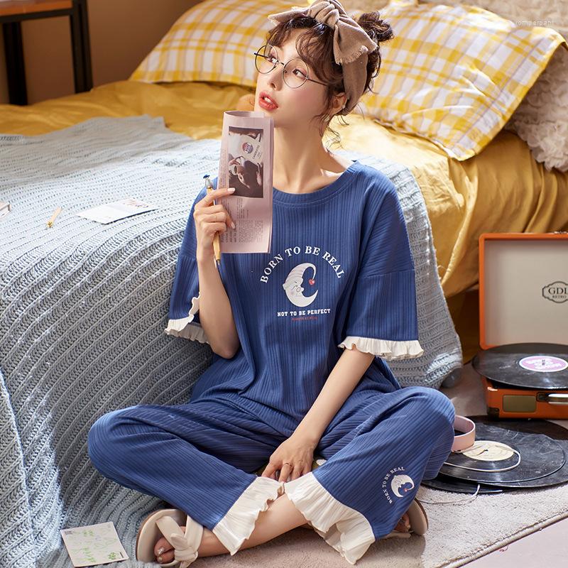 Women's Sleepwear 2 Pieces Set Cotton Women Summer Thin Pajamas Short Sleep Top Pants Pijamas Suit Female Home Clothing Mujer, Style 7
Women's Sleepwear 2 Pieces Set Cotton Women Summer Thin Pajamas Short Sleep Top Pants Pijamas Suit Female Home Clothing Mujer, Style 7