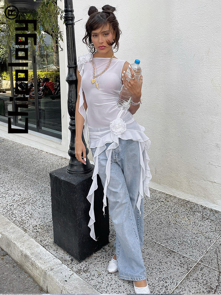 Women's Tanks Camis Chicology Fashion White Rose Tassel Slim Sleeveless Tank Tops Casual Streetwear Party Vacation Y2K Women Wholesale Clothes 23