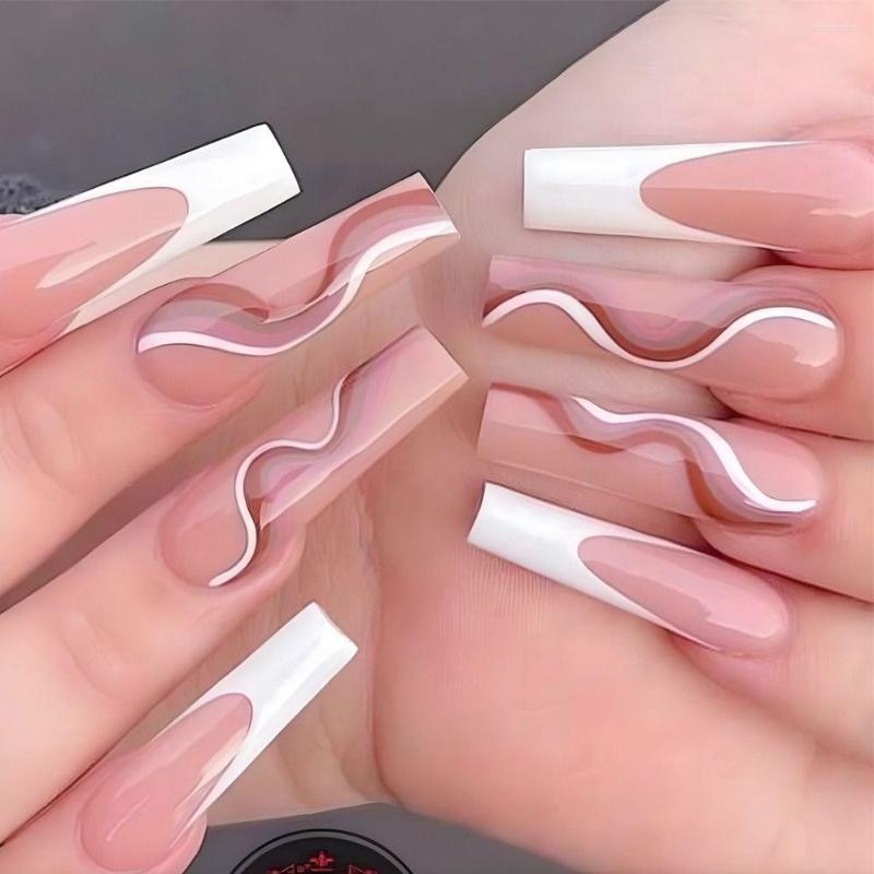 False Nails 24pcs Wavy Fake Long French Ballerina Nials Full Cover Press On DIY Detachable Manicure Nail Tips, Cy082
False Nails 24pcs Wavy Fake Long French Ballerina Nials Full Cover Press On DIY Detachable Manicure Nail Tips, Cy082