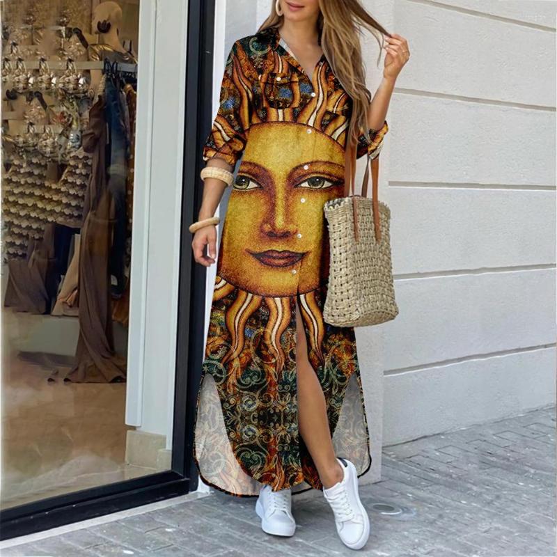 Casual Dresses Spring Elegant Sun Print Party Dress Women Fashion Turn-Down Collar Button Long Sleeve Shirt
Casual Dresses Spring Elegant Sun Print Party Dress Women Fashion Turn-Down Collar Button Long Sleeve Shirt